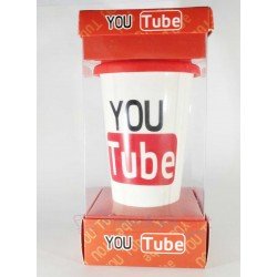 New stylish Ceramic Youtube printed Coffee Tea Tumbler with Silicon Top Lid 